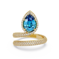 1.8 CTW Pear Halo Pavé Wrap Colorstone Ring with Aquamarine Blue stone in 14K Yellow Gold – Lunéa Paris