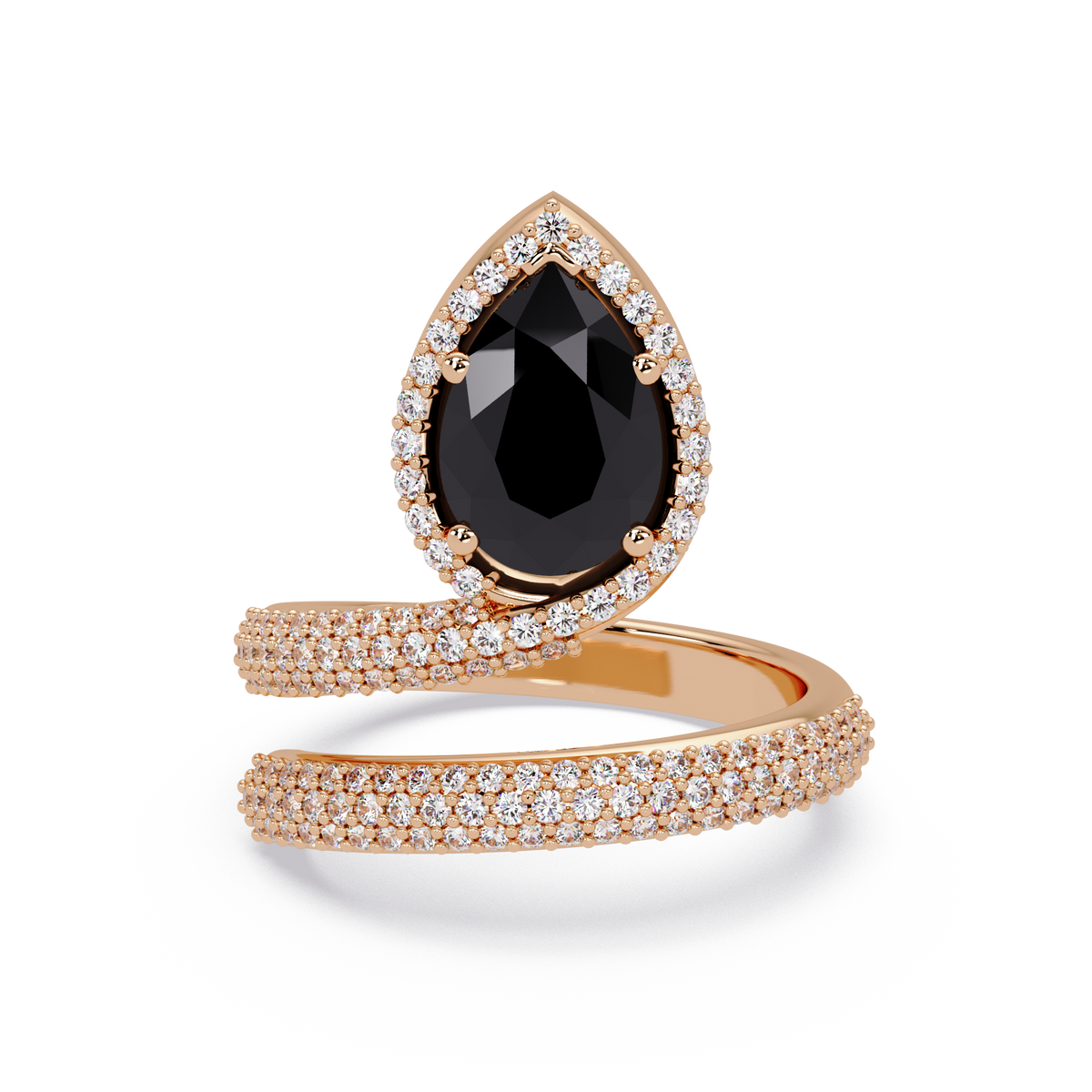1.8 CTW Pear Halo Pavé Wrap Colorstone Ring with Onyx stone in 14K Rose Gold – Lunéa Paris