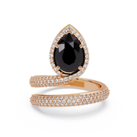 1.8 CTW Pear Halo Pavé Wrap Colorstone Ring with Onyx stone in 14K Rose Gold – Lunéa Paris