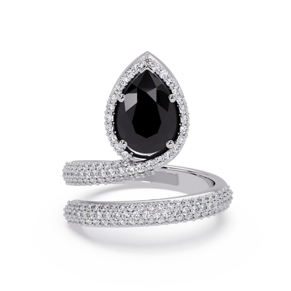 1.8 CTW Pear Halo Pavé Wrap Colorstone Ring with Onyx stone in 14K White Gold – Lunéa Paris