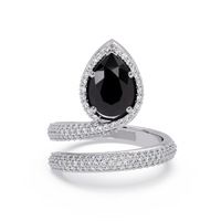 1.8 CTW Pear Halo Pavé Wrap Colorstone Ring with Onyx stone in 14K White Gold – Lunéa Paris