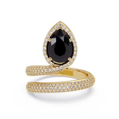 1.8 CTW Pear Halo Pavé Wrap Colorstone Ring with Onyx stone in 14K Yellow Gold – Lunéa Paris