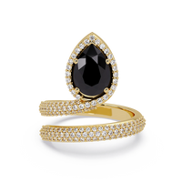 1.8 CTW Pear Halo Pavé Wrap Colorstone Ring with Onyx stone in 14K Yellow Gold – Lunéa Paris