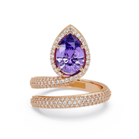 1.8 CTW Pear Halo Pavé Wrap Colorstone Ring with Amethyst Purple stone in 14K Rose Gold – Lunéa Paris