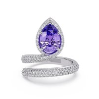 1.8 CTW Pear Halo Pavé Wrap Colorstone Ring with Amethyst Purple stone in 14K White Gold – Lunéa Paris