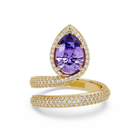 1.8 CTW Pear Halo Pavé Wrap Colorstone Ring with Amethyst Purple stone in 14K Yellow Gold – Lunéa Paris