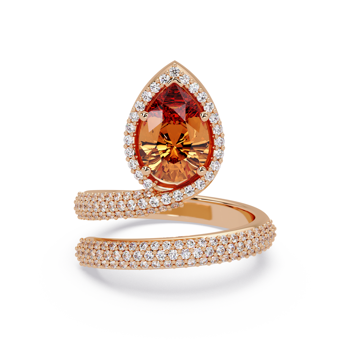 1.8 CTW Pear Halo Pavé Wrap Colorstone Ring with Champagne Topaz stone in 14K Rose Gold – Lunéa Paris