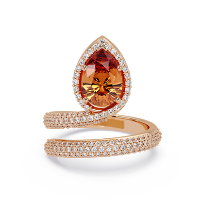 1.8 CTW Pear Halo Pavé Wrap Colorstone Ring with Champagne Topaz stone in 14K Rose Gold – Lunéa Paris