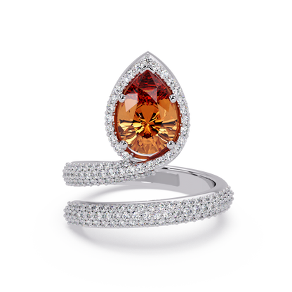 1.8 CTW Pear Halo Pavé Wrap Colorstone Ring with Champagne Topaz stone in 14K White Gold – Lunéa Paris