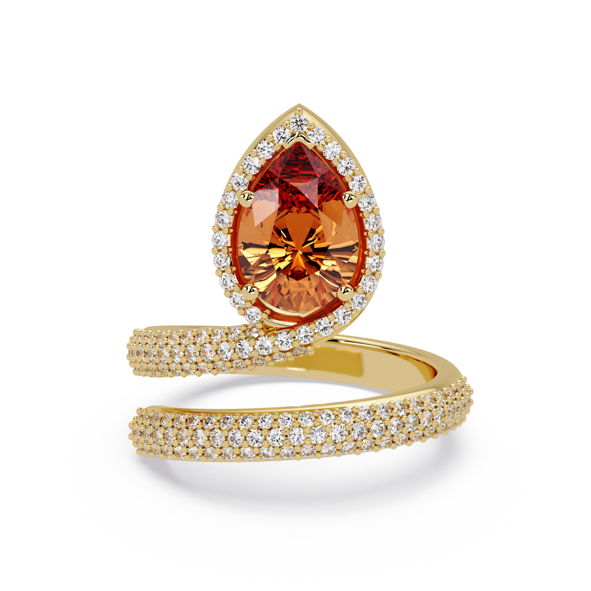 1.8 CTW Pear Halo Pavé Wrap Colorstone Ring with Champagne Topaz stone in 14K Yellow Gold – Lunéa Paris