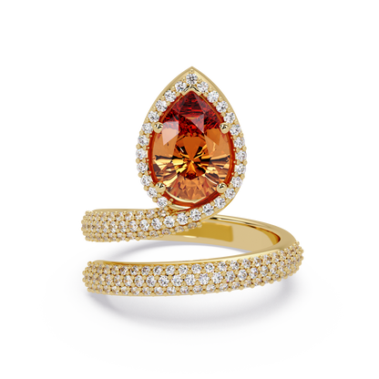 1.8 CTW Pear Halo Pavé Wrap Colorstone Ring with Champagne Topaz stone in 14K Yellow Gold – Lunéa Paris