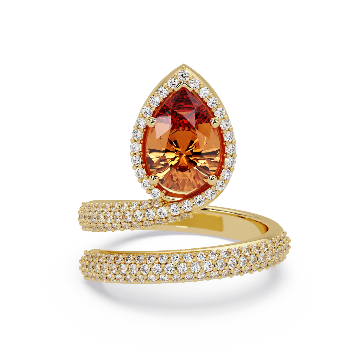 1.8 CTW Pear Halo Pavé Wrap Colorstone Ring with Champagne Topaz stone in 14K Yellow Gold – Lunéa Paris