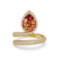 1.8 CTW Pear Halo Pavé Wrap Colorstone Ring with Champagne Topaz stone in 14K Yellow Gold – Lunéa Paris