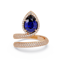 1.8 CTW Pear Halo Pavé Wrap Colorstone Ring with Sapphire Blue stone in 14K Rose Gold – Lunéa Paris