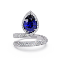 1.8 CTW Pear Halo Pavé Wrap Colorstone Ring with Sapphire Blue stone in 14K White Gold – Lunéa Paris