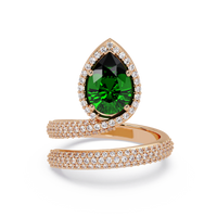1.8 CTW Pear Halo Pavé Wrap Colorstone Ring with Emerald Green stone in 14K Rose Gold – Lunéa Paris