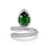 1.8 CTW Pear Halo Pavé Wrap Colorstone Ring with Emerald Green stone in 14K White Gold – Lunéa Paris