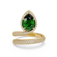1.8 CTW Pear Halo Pavé Wrap Colorstone Ring with Emerald Green stone in 14K Yellow Gold – Lunéa Paris