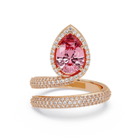 1.8 CTW Pear Halo Pavé Wrap Colorstone Ring with Tourmaline Pink stone in 14K Rose Gold – Lunéa Paris