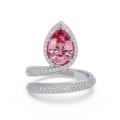 1.8 CTW Pear Halo Pavé Wrap Colorstone Ring with Tourmaline Pink stone in 14K White Gold – Lunéa Paris