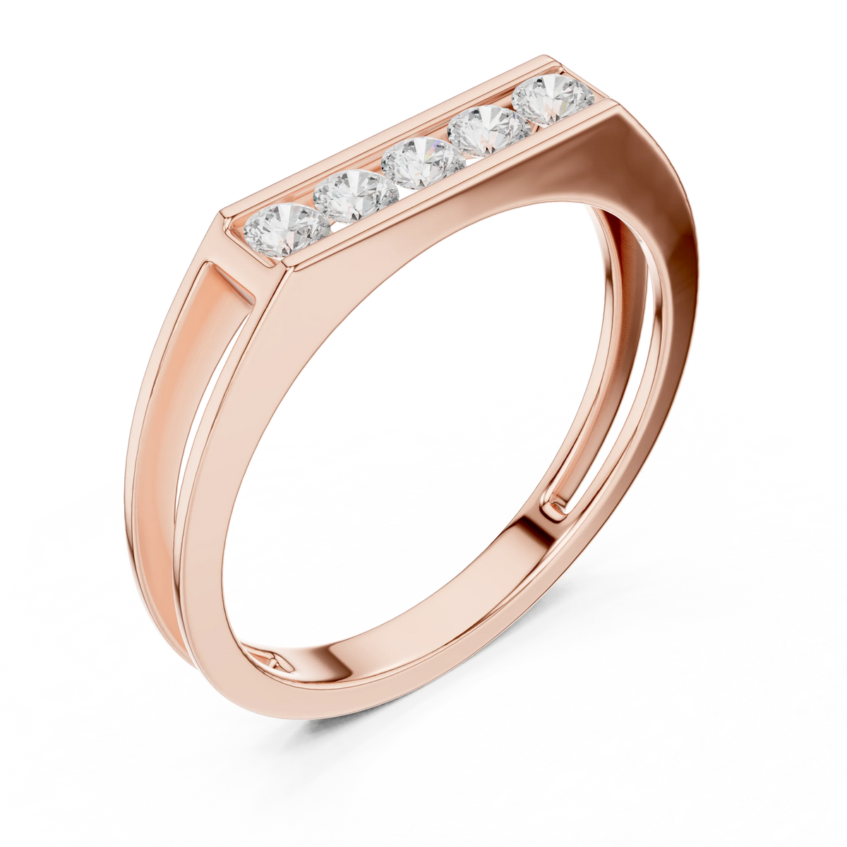 0.50 CTW Five-Stone Channel-Set Lab-Grown Diamond Men’s Band in 14K Gold