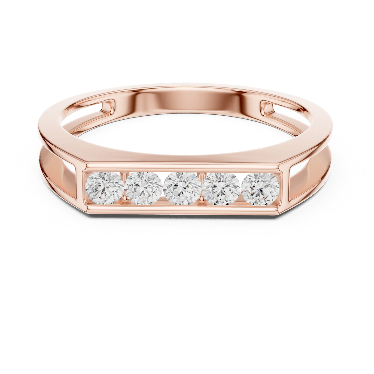 0.50 CTW Five-Stone Channel-Set Lab-Grown Diamond Men’s Band in 14K Gold