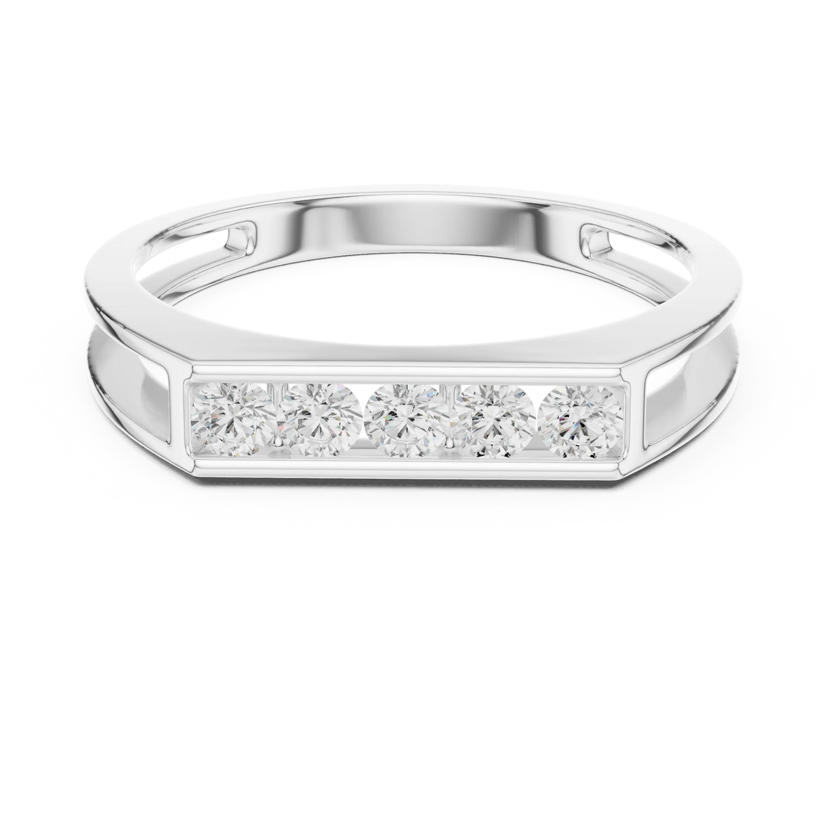 0.50 CTW Five-Stone Channel-Set Lab-Grown Diamond Men’s Band in 14K Gold