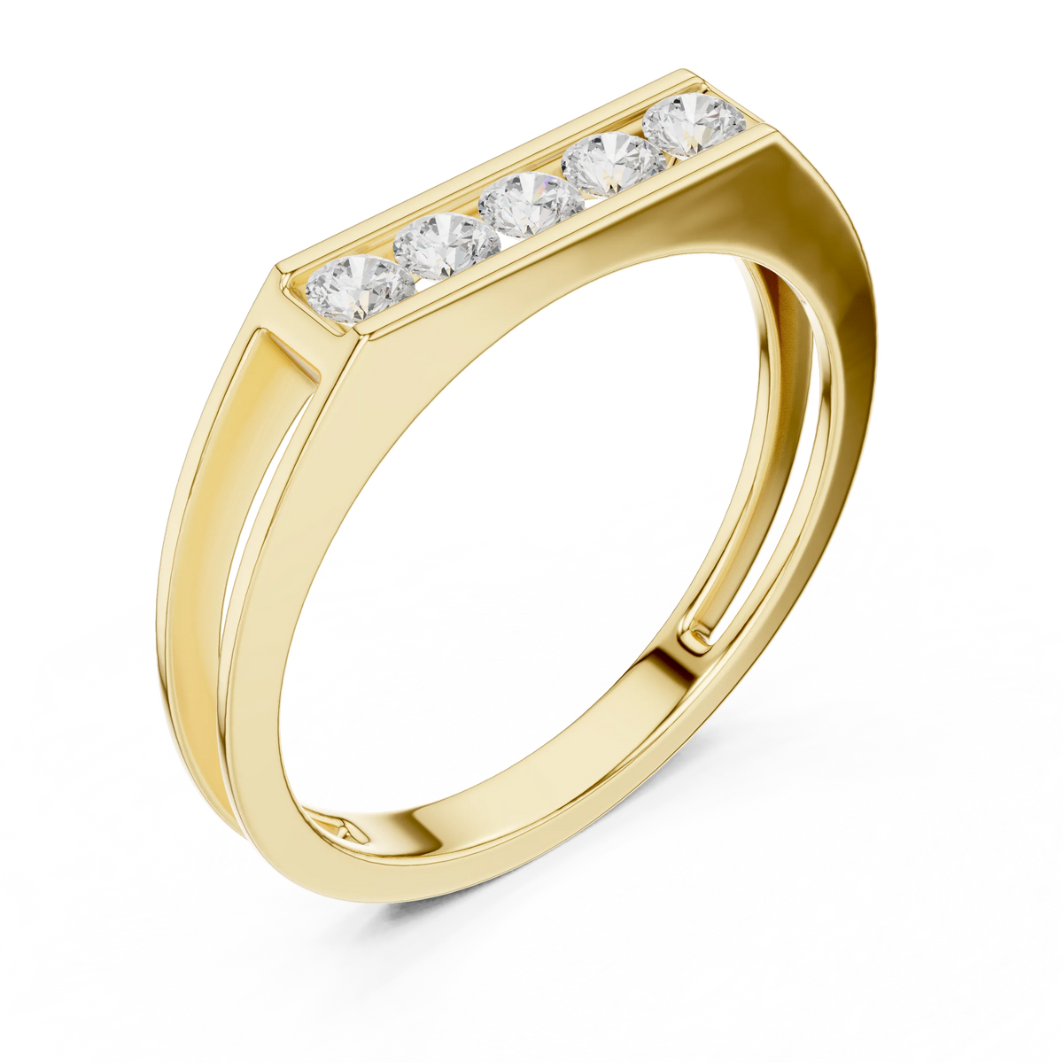 0.50 CTW Five-Stone Channel-Set Lab-Grown Diamond Men’s Band in 14K Gold