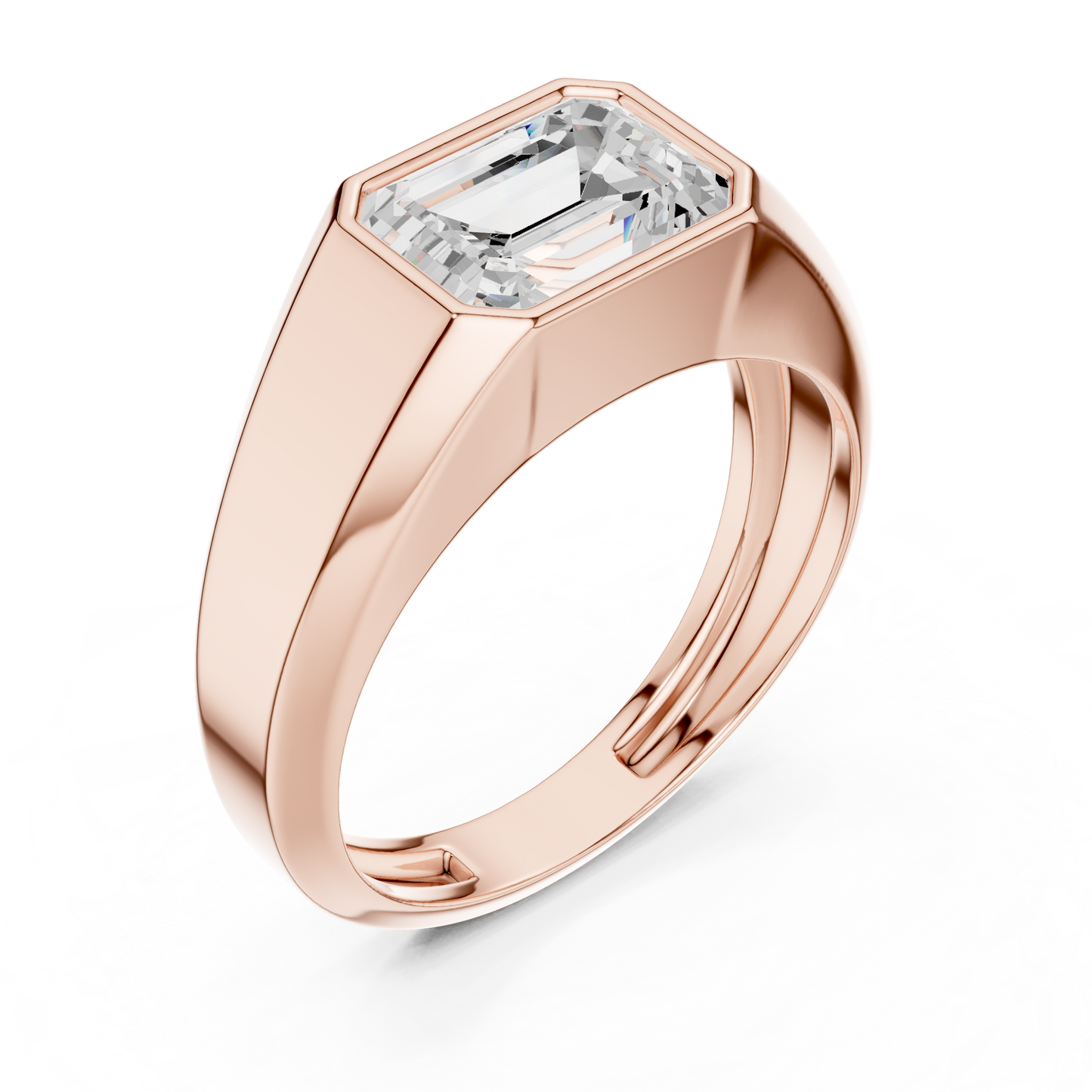 1.80 CT Emerald-Cut Lab-Grown Diamond Men’s Bezel Ring in 14K Gold