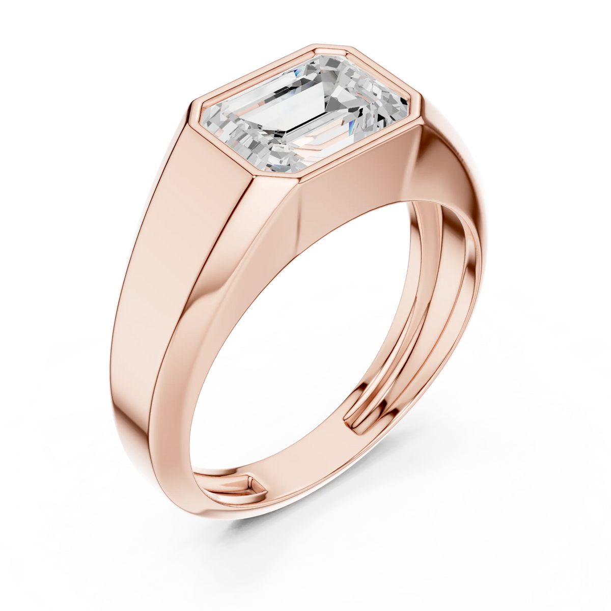 1.80 CT Emerald-Cut Lab-Grown Diamond Men’s Bezel Ring in 14K Gold