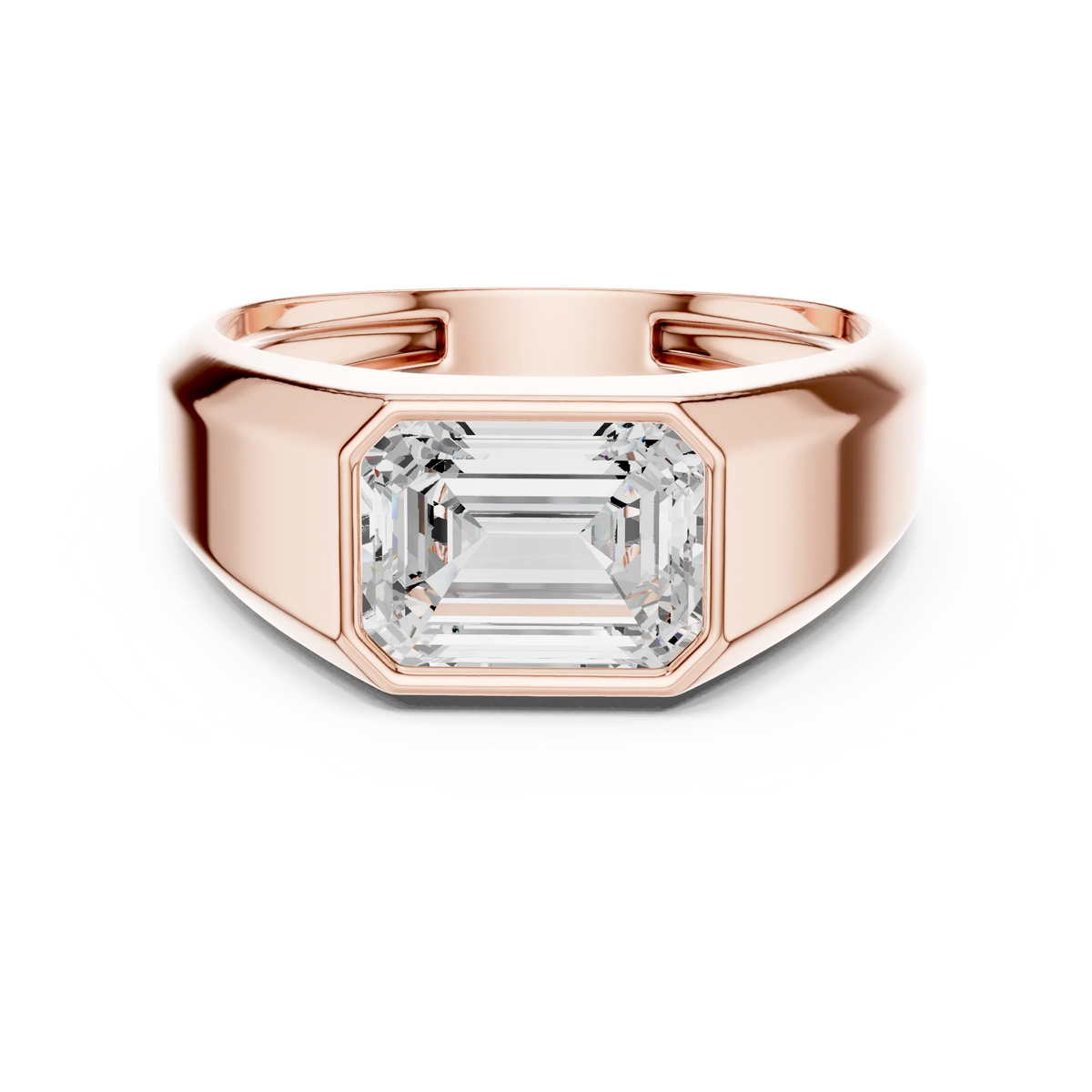1.80 CT Emerald-Cut Lab-Grown Diamond Men’s Bezel Ring in 14K Gold