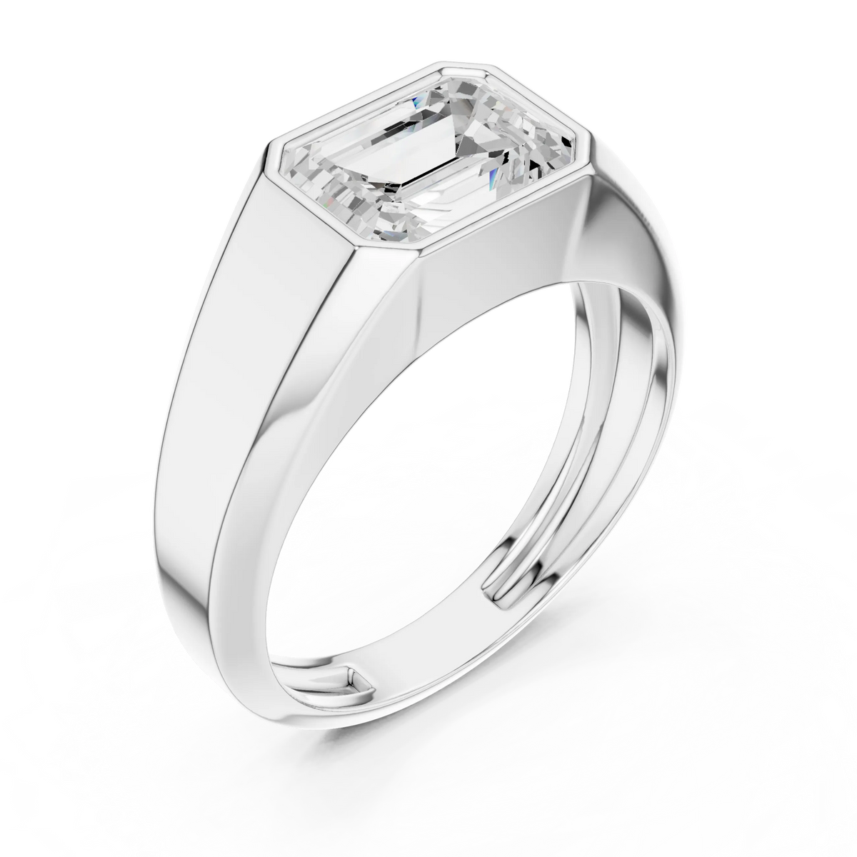 1.80 CT Emerald-Cut Lab-Grown Diamond Men’s Bezel Ring in 14K Gold