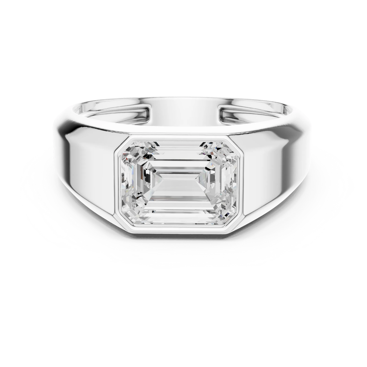 1.80 CT Emerald-Cut Lab-Grown Diamond Men’s Bezel Ring in 14K Gold