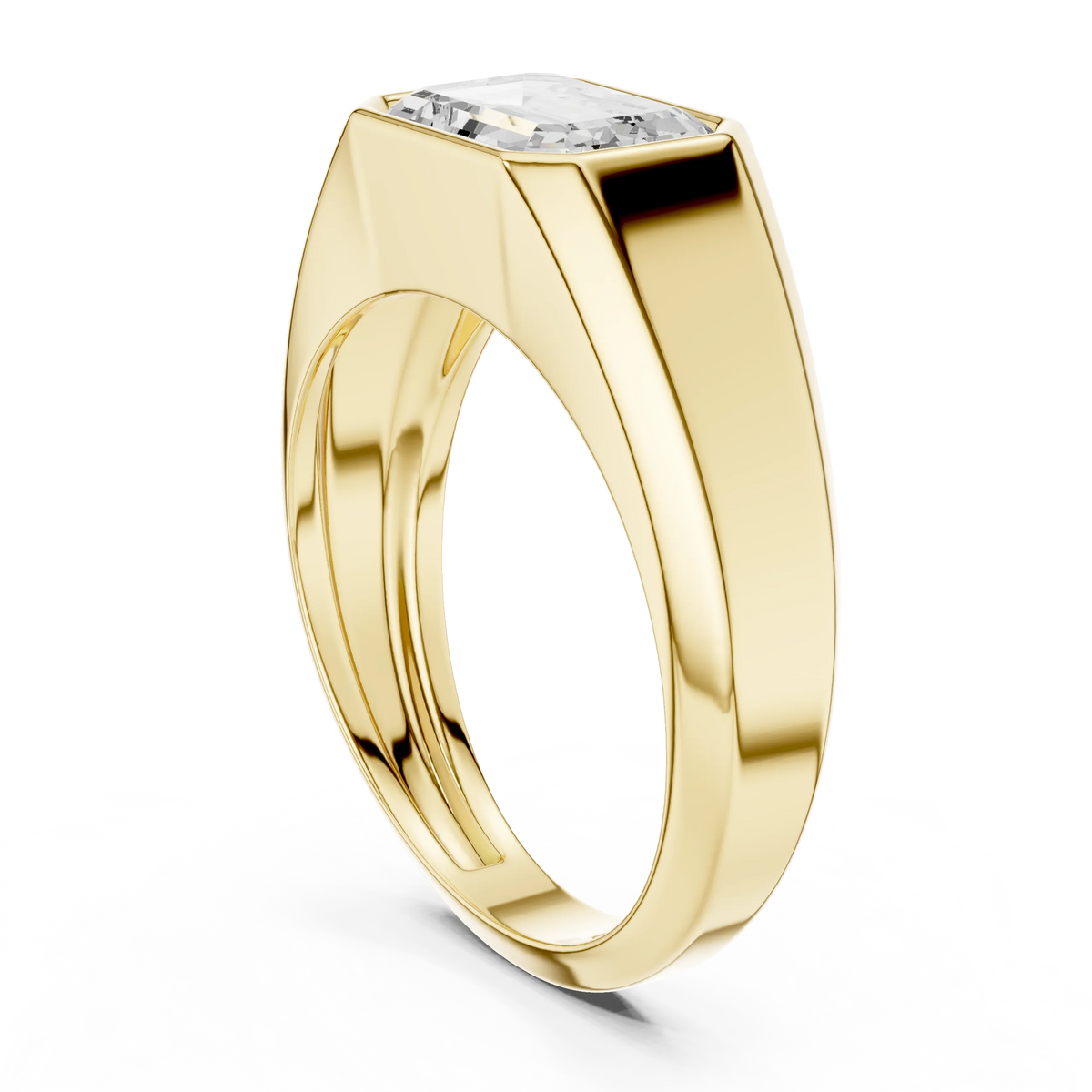 1.80 CT Emerald-Cut Lab-Grown Diamond Men’s Bezel Ring in 14K Gold