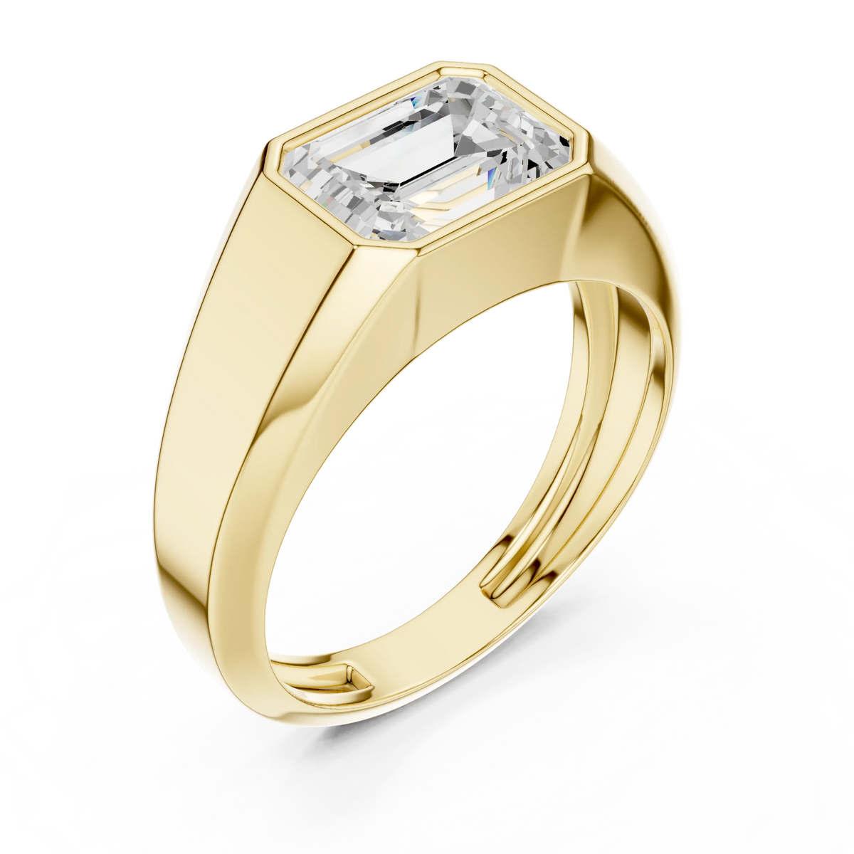 1.80 CT Emerald-Cut Lab-Grown Diamond Men’s Bezel Ring in 14K Gold