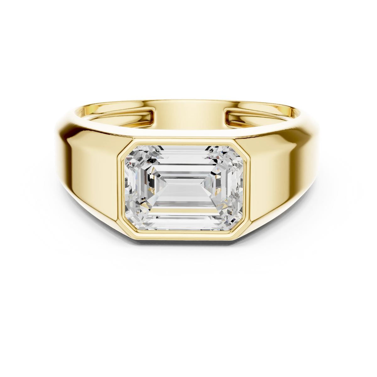 1.80 CT Emerald-Cut Lab-Grown Diamond Men’s Bezel Ring in 14K Gold
