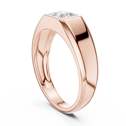 0.50 CT Princess-Cut Lab-Grown Diamond Bezel-Set Men’s Ring in 14K Gold