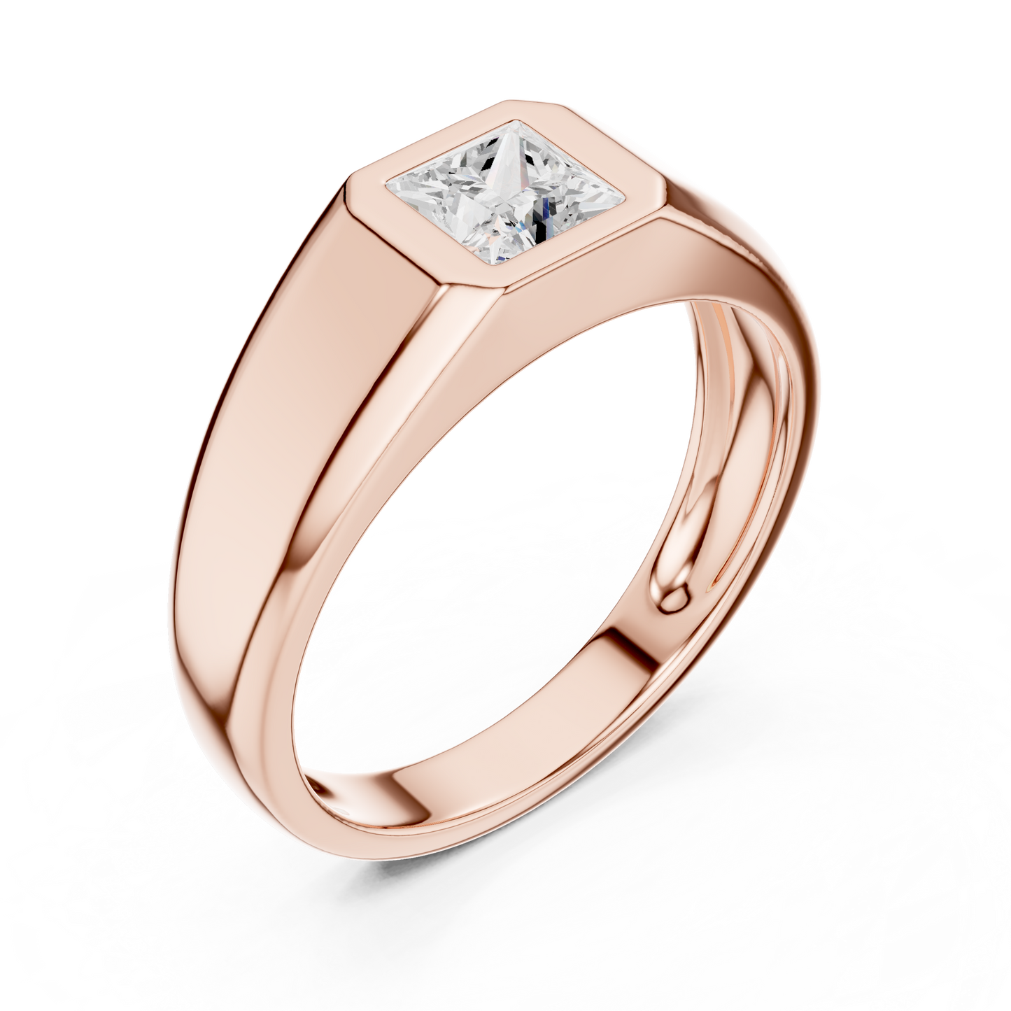 0.50 CT Princess-Cut Lab-Grown Diamond Bezel-Set Men’s Ring in 14K Gold