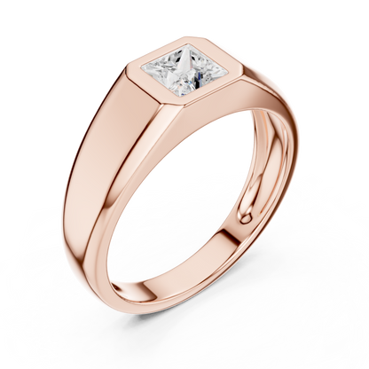 0.50 CT Princess-Cut Lab-Grown Diamond Bezel-Set Men’s Ring in 14K Gold