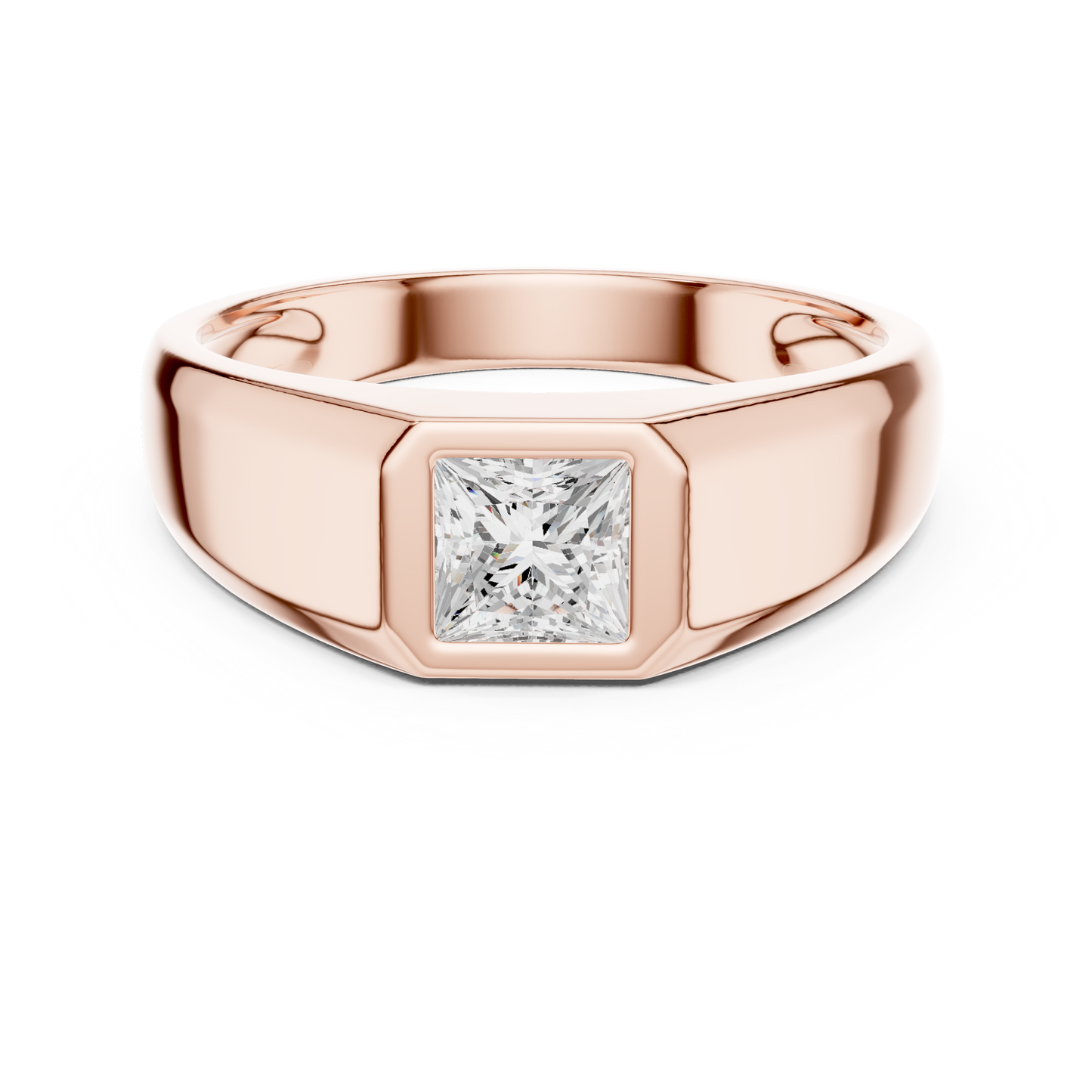 0.50 CT Princess-Cut Lab-Grown Diamond Bezel-Set Men’s Ring in 14K Gold