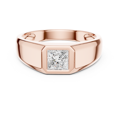 0.50 CT Princess-Cut Lab-Grown Diamond Bezel-Set Men’s Ring in 14K Gold
