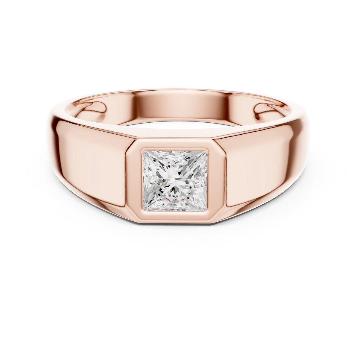 0.50 CT Princess-Cut Lab-Grown Diamond Bezel-Set Men’s Ring in 14K Gold