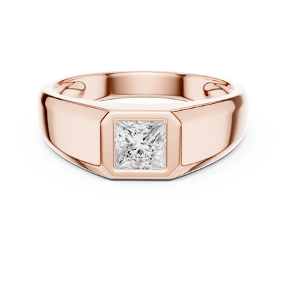 0.50 CT Princess-Cut Lab-Grown Diamond Bezel-Set Men’s Ring in 14K Gold