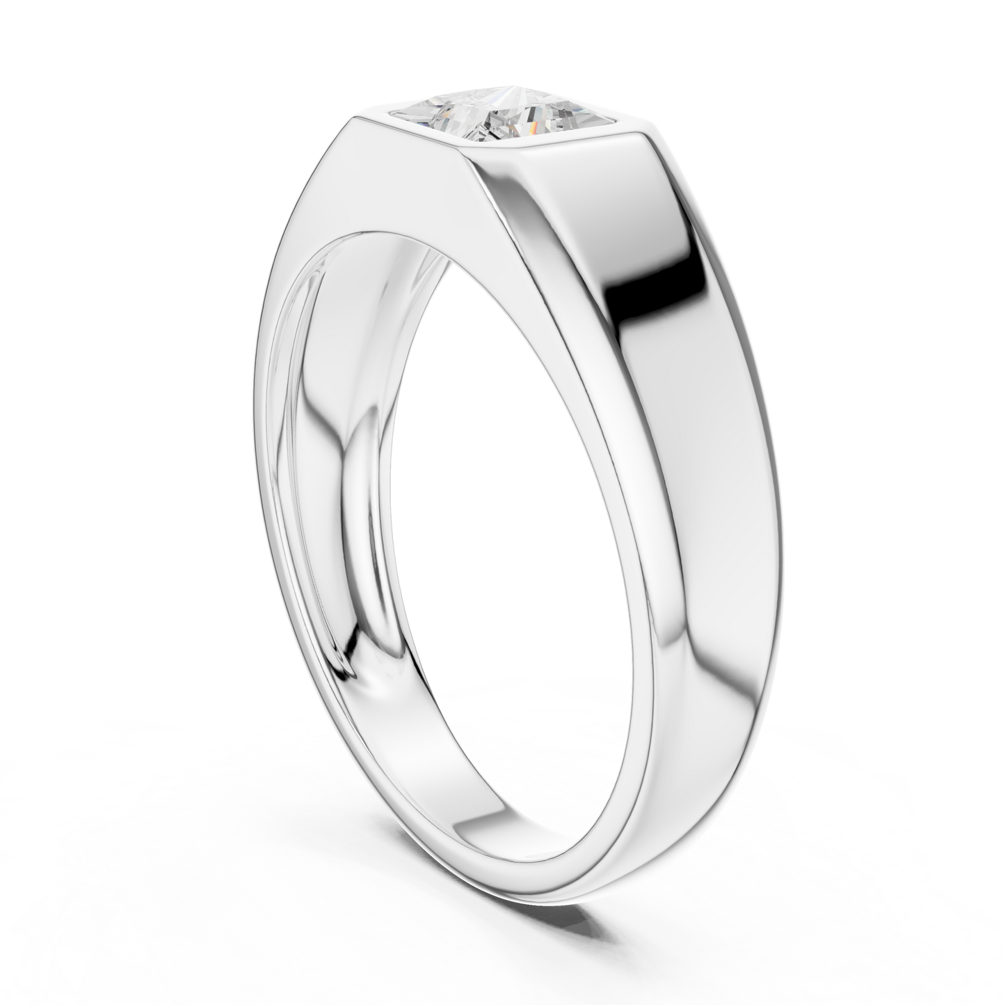 0.50 CT Princess-Cut Lab-Grown Diamond Bezel-Set Men’s Ring in 14K Gold