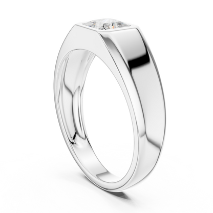 0.50 CT Princess-Cut Lab-Grown Diamond Bezel-Set Men’s Ring in 14K Gold