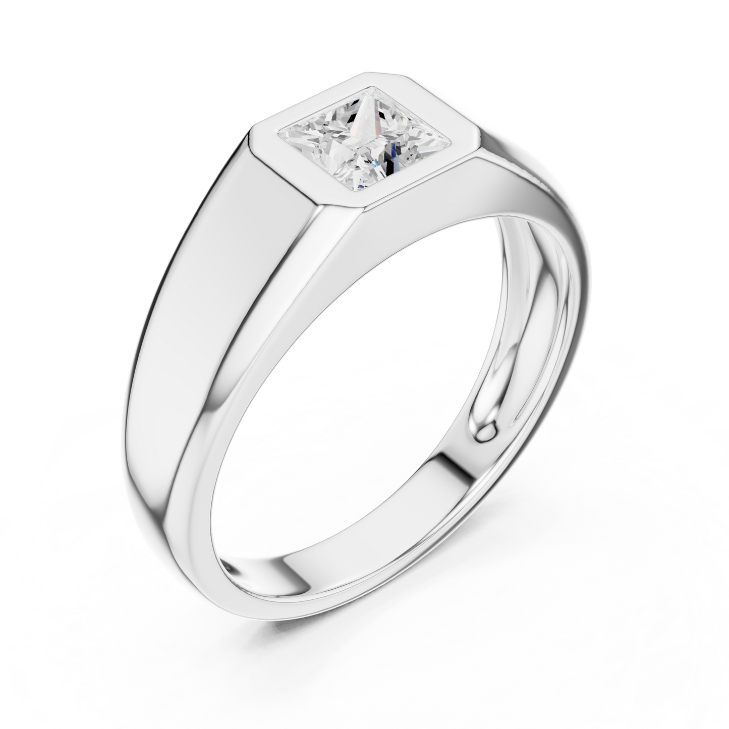 0.50 CT Princess-Cut Lab-Grown Diamond Bezel-Set Men’s Ring in 14K Gold