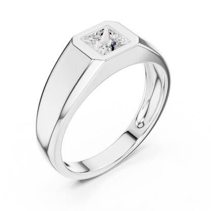 0.50 CT Princess-Cut Lab-Grown Diamond Bezel-Set Men’s Ring in 14K Gold