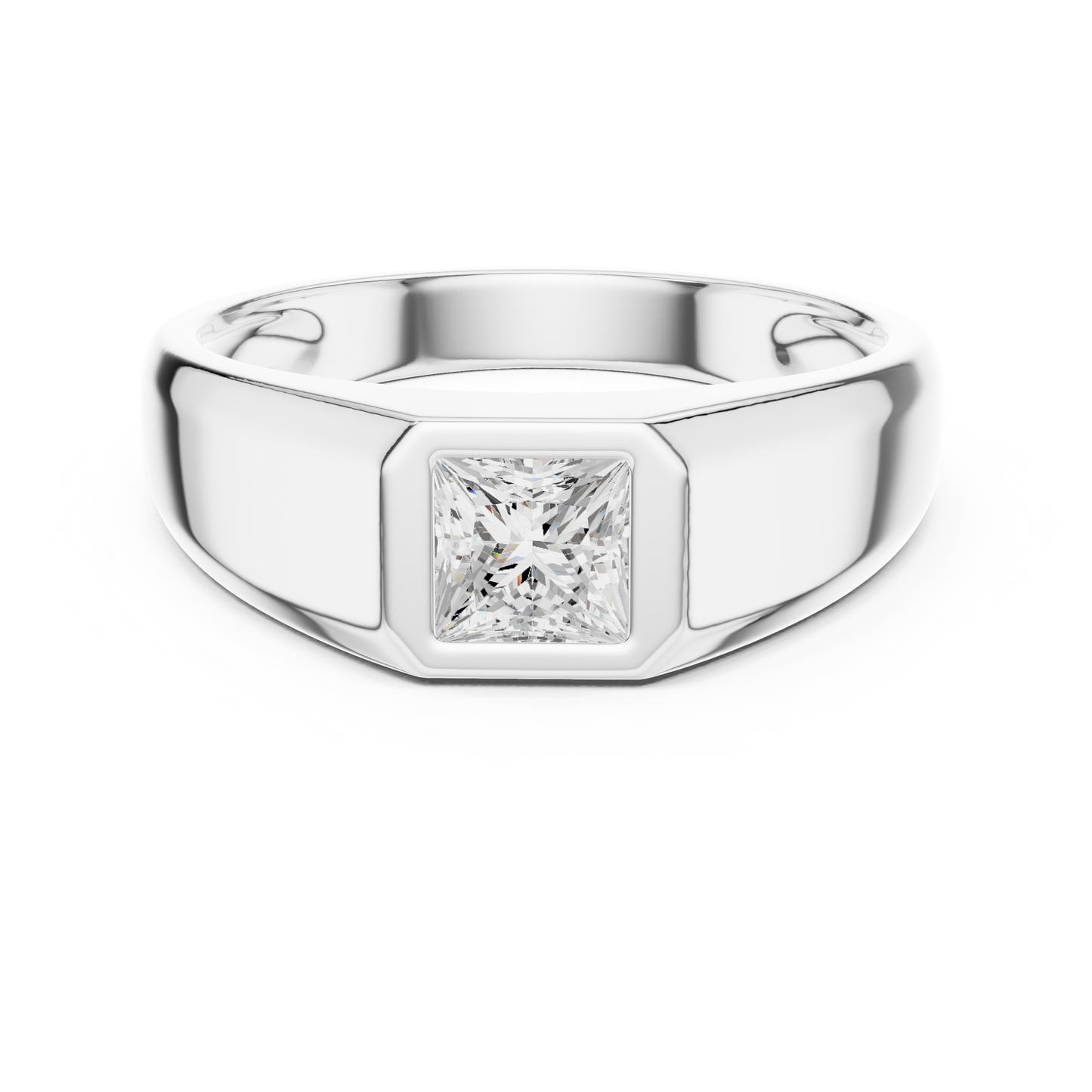 0.50 CT Princess-Cut Lab-Grown Diamond Bezel-Set Men’s Ring in 14K Gold