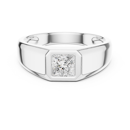 0.50 CT Princess-Cut Lab-Grown Diamond Bezel-Set Men’s Ring in 14K Gold