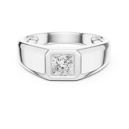 0.50 CT Princess-Cut Lab-Grown Diamond Bezel-Set Men’s Ring in 14K Gold